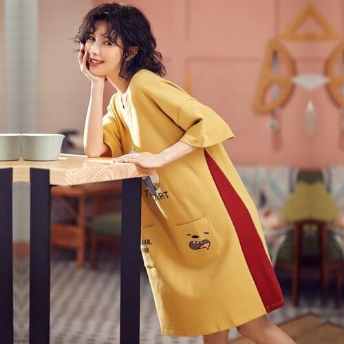 Young Girls 2020 New Nightdress Womens Casual Short Sleeve Fashion Cartoon Print Comfy Nightgown Summer Nightdress For Ladies