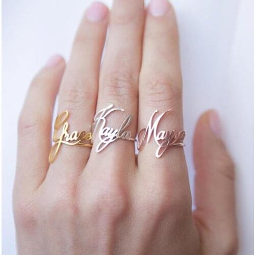Plastic Bag Stackable Personalized Name Rings Wedding Jewelry Stainless Steel Custom Couple Nameplate Finger Bridesmaid Gifts