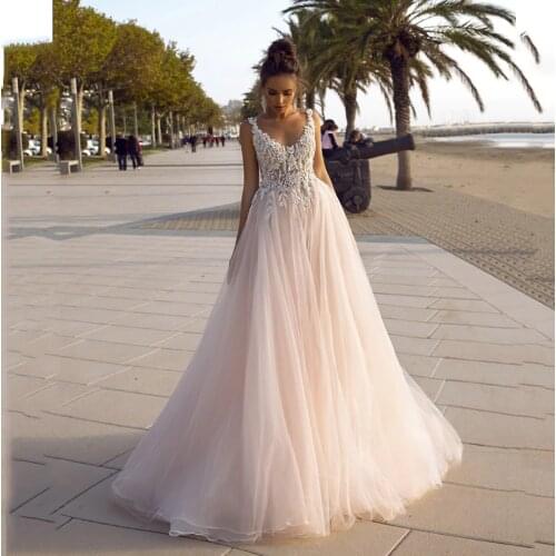 Verngo Country Beach Wedding Dress 2020 Blush Pink Tulle A Line Princess Wedding Gowns Backless Gilrs Formal Vestidos de 15