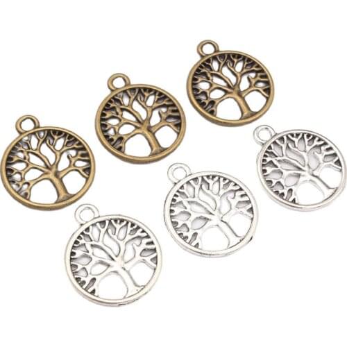 20PCS Zinc Alloy Tibetan Silver/Bronze Color Tree of Life Charms Pendants for Jewelry Making DIY Bracelet Handmade Craft 20*20mm
