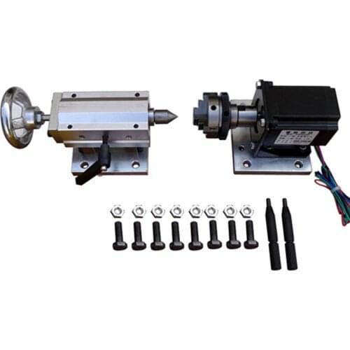 Center Height 50MM CNC A Axis Rotary Axis Tailstock 3 Jaw 50mm Chuck 57 Stepper Motor for CNC Woodworking Engraving Cutting