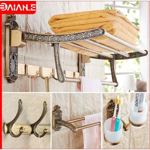 Foldable Towel Holder Aluminum Antique Towel Rack Hanging Holder with Hook Towel Bar Robe Hook Bathroom Accessories Bronze