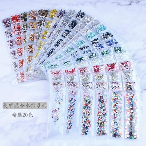 SS3-SS10 1440PCS 6 Different Sizes One Bag Round Nail Salon Diy Diamond Glass Rhinestone 3d Flatback Nail Strass Art , 20 colors