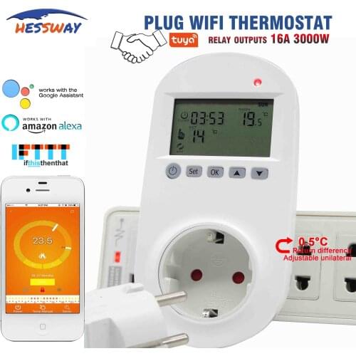 HESSWAY TUYA temperature controller room heating thermostat WIFI for 16A plug EU infrared wire, warm floor
