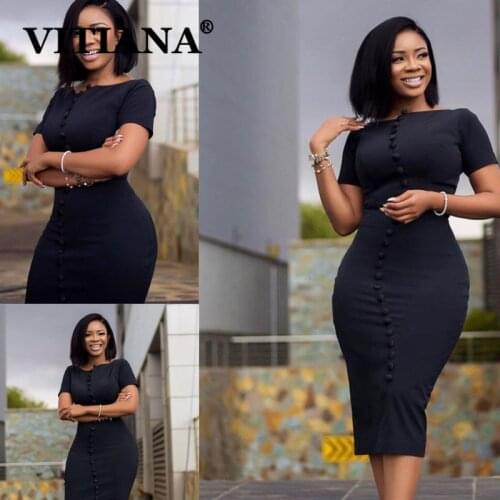 VITIANA Women Elegant Formal Pencil Dress Spring 2020 Female Short Sleeve Slim Office OL Midi Dresses Femme Casual Vestidos