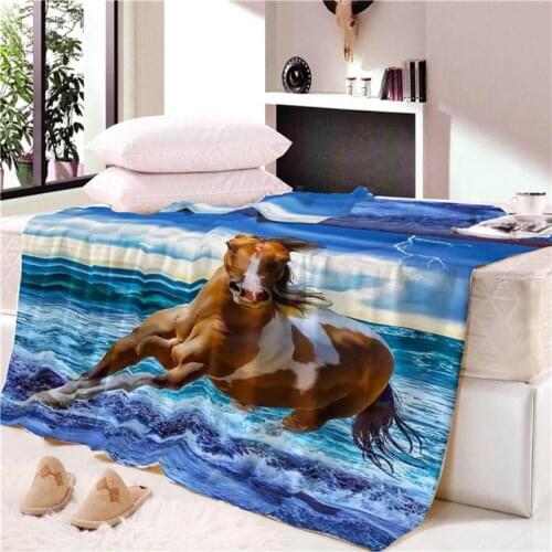 Nap Throw Blanket Super Soft Running Horse Velvet Plush Art Children blanket Throw Travel Beach Towel Home Printed CB75