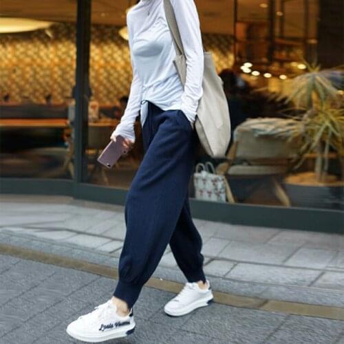 2019 New Spring Autumn Cashmere Knitted Pants Women Loose And Thin Sports Trousers High Waist Wool Pants Casual Haren Pants