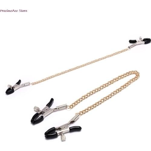 Gold Chain Fetish Nipple Clamps Shaking Milk Stimulate For Couple Body Jewelry Accessories