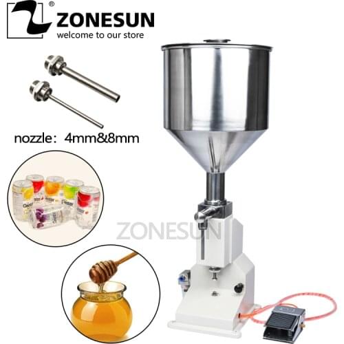 ZONESUN A02 Pneumatic Paste Filling Machine Honey Tomato Sauce 5-50ml 10-100ml Adjustable Bottle Jar Filler Stainless Steel