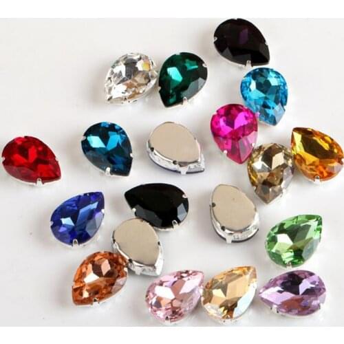 100 Pcs Teardrop Shape Crystal Glass Strass Sewing On Claw Rhinestones Crystals For Garment Accessories 10x14mm