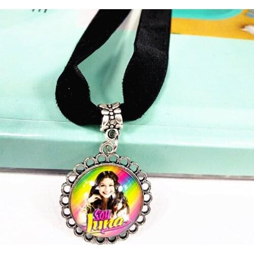 12pcs/lot (Mixed models)Jiangzimei New style Super pop singer Soy Luna Elenco de Soy Luna silver Necklace I'm moon glass Pendant