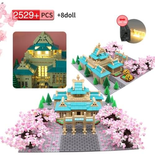 2529Pcs City Cherry Blossom Season Street View Building Blocks Flower Sakura of Wuda Architecture Model Bricks Toys for Children