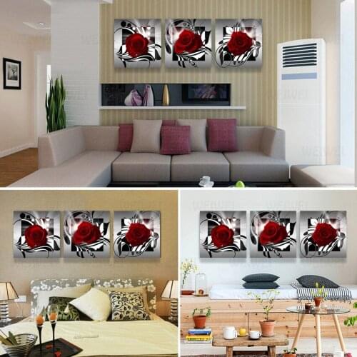 3 Piece Canvas Art Modern Red Roses Flower Home Decoration Living Wall Decor Decorative Pictures Print Oil Painting No Frame