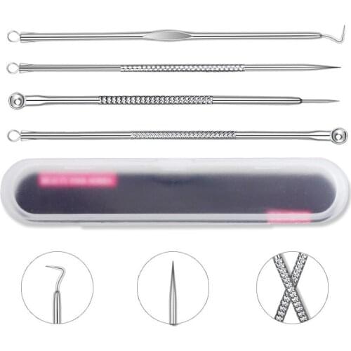 4pcs Stainless Steel Acne Removal Needles Pimple Blackhead Remover Tools Spoon Face Skin Care Tools Needles Facial Pore Cleaner