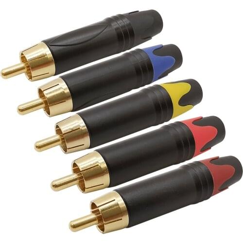 5Pcs RCA Connector Gold-plated RCA Male Plug Audio Speaker Plug Soldering Jack Adapter for 4mm Cable