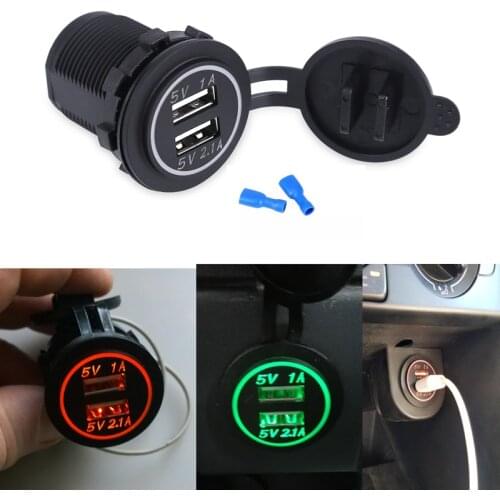 Dual USB Car Charger Power Outlet 12V 24V 1A / 2.1A Car Boat LED Light Charger for Ipad iphone Blue Red Green Orange white