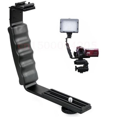 Free tracking 10pcs Universal Camera Grip L Flash Bracket with 2 Standard Side Hot Shoe Mount Video Flash DSLR Holder Camcorder