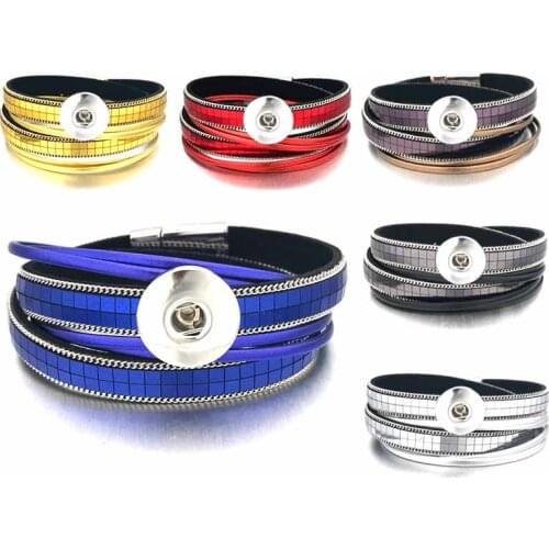 Bling Bling Magnet 322 Crystal Velvet Leather 18mm Snap Button Charm Bracelet Bangle Jewelry For Women Teenagers Gift 39cm