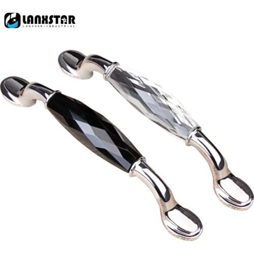 Design Bridge Zinc Alloy Door Handles In silver Faces Black Crystal Handle Pull for Cupboard Apartment Door