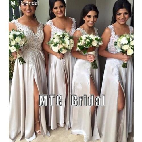Long Plus Size Bridesmaid Dresses Lace Satin A Line Elegant Maid Of Honor Dress Wholesale Wedding Party Gowns Robe De Soiree