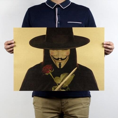 Home Decor Vintage V for Vendetta Poster Old Movie Retro Kraft Paper Painting Gifts Wall Sticker 51x35cm