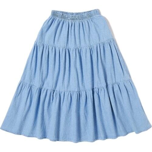 10 To 18 Years, 2021 Spring & Summer Girls Denim Skirt Teen Jean Mommy and Daughter Clothes Lady Ankle Length 100% Cotton, #5951