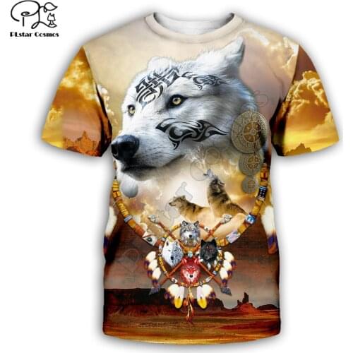 Native Indian/Wolf 3d Printed men for women t shirt hip hop Fashion Short sleeve summer shirts Unisex tshirt tops style-8
