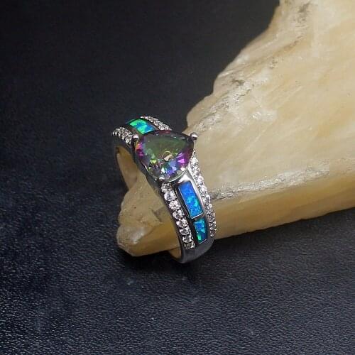 Gemstonefactory Jewelry Big Promotion Single Unique 925 Silver Blue Mystical Opal Topaz Women Men Gifts Rings 7.5# 20213092