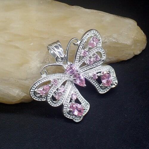 Gemstonefactory Jewelry Big Promotion 925 Silver Butterfly Pink Kunzite Topaz Women Ladies Mom Gifts Necklace Pendant 20213858
