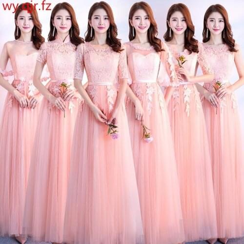 JYX88#Lace up Red long bridesmaid dresses pink grey spring summer 2019 Sisters group wedding party prom dress wholesale women