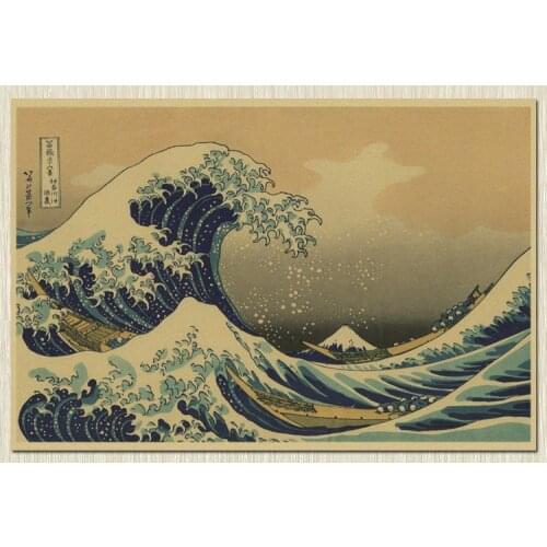 Kanagawa surfing Ukiyo Painting Maid Vintage Kraft Paper Movie Poster Home Decoration Garage Wall Decor Art Retro Prints