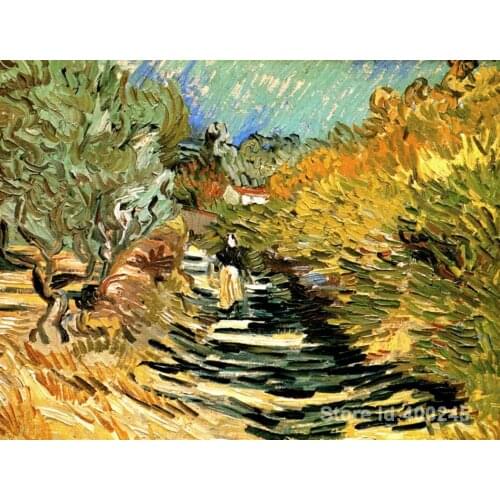 A Road in St. Remy with Female Figures by Vincent Van Gogh Oil painting reproduction home decor Hand painted High quality