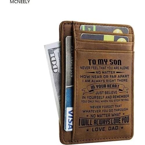 Dad To My Son Daughter Husband Man Boy Genuine Leather Card Holder Front Pocket Wallets Purse Birthday Graduation Gifts
