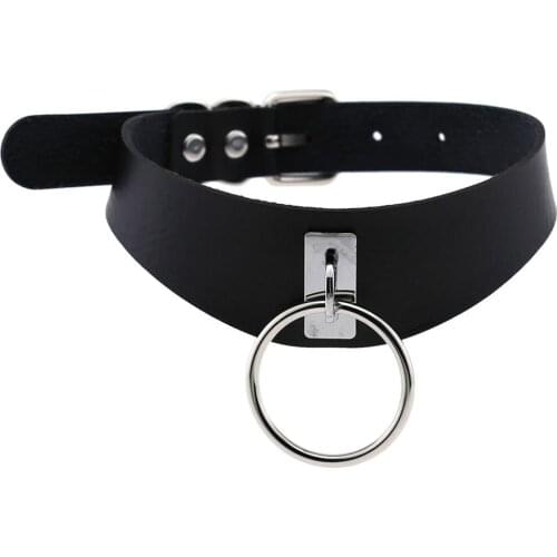 Round Gothic choker goth girls leather collar punk chokers harajuku Circle necklace chocker black fashion halloween accessories