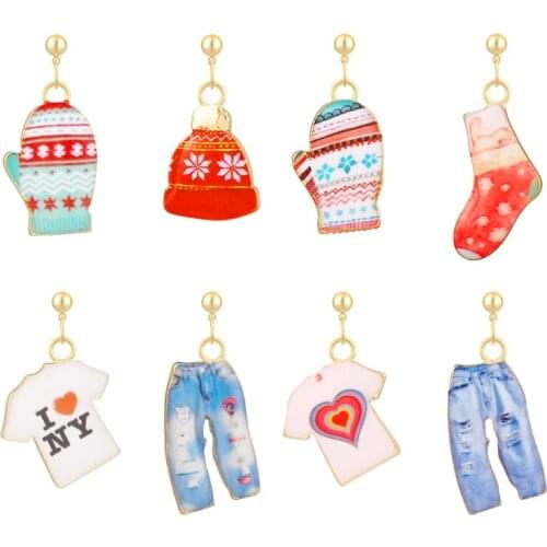 Cute Family Gloves Stud Earrings Cartoon Enamel Christams Hat Shape Metal Pendant Earring Ananas For Women Jewelry Girls Gift