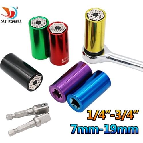 QSTEXPRESS 2Piece/Set Multi Function Ratchet Universal Socket 7-19mm Power Drill Adapter Car Hand Tools Repair Kit