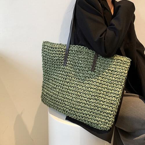 Fashion Straw Woven Large Capacity Shoulder Shopping Bag Women Vacation Beach Handbags Casual Rattan Tote Bags Female Travel Sac