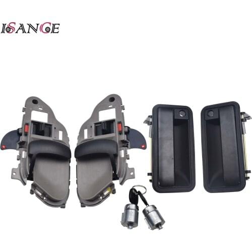 Exterior Interior Door Handle Front Rear Left Right & Lock Cylinder Kit For Chevy GMC Chevrolet Truck 1995-1999 Driver Passenger