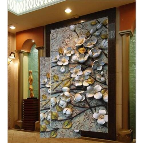 Beibehang Wallpaper custom living room bedroom wallpaper mural resin embossed plum jade carving porch background wall