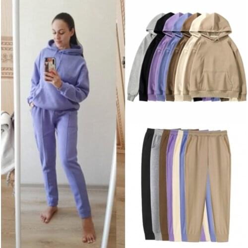 Solid Sweatsuit Set for Women Two Piece Outfits Oversized Sweatshirts Tops and Sweatpants Jogger Tracksuits Loose Trousers