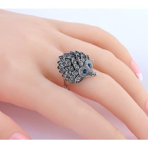 Wholesale New Trendy Personalized Cute Hedgehog Ring Silver Color Plated Men Fashion Animal of Porcupine Jewelry 12pcs/lot