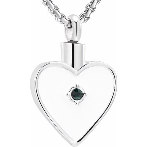 CL001 Hold Green Zircon Heart Stainless Steel Cremation Necklace Pendant Hold Human/Pet Ashes Keepsake Memorial Urn Jewelry