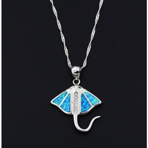 Ocean Blue Opal Manta Ray Pendant Necklace with Free Chain