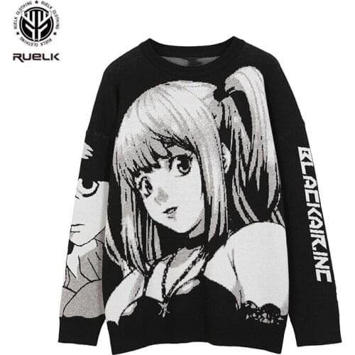 RUELK 2021 Men HipHop Streetwear Harajuku Sweater Vintage Retro Japanese Style Anime Girl Knitted Sweater Autumn Cotton Pullover
