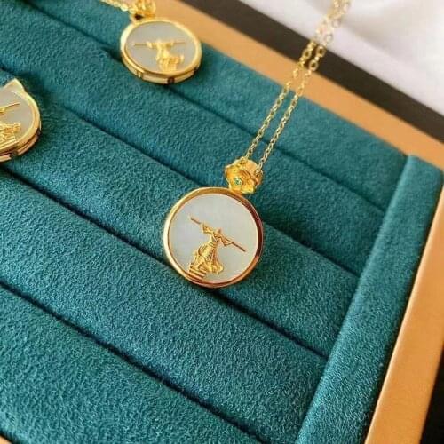 S925 Sterling Silver Gold Plated Natural Hetian Jade White Jade Westward Journey Great Saint round Brand White Jade Pendant Neck
