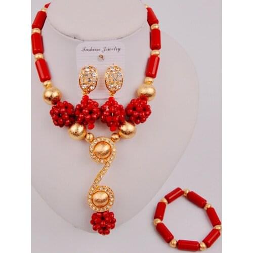 Stylish Opaque Red African Necklace Crystal Beads Jewelry Set for Women SZQ3-6