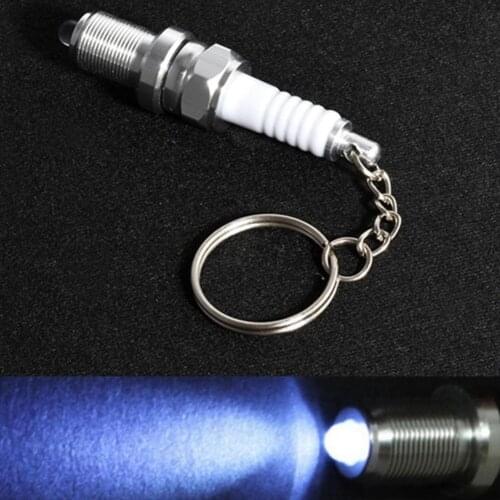 LED Flashlight Keychain Car Auto Parts Key Chain Spark Plug Shaped Outside Tuning Keyring with Lights Pendent Accessories