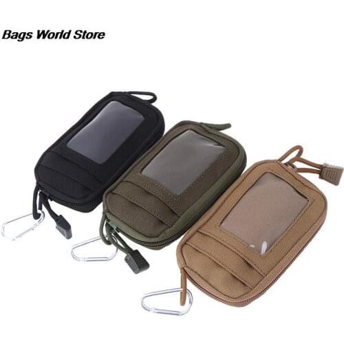 Tactical Mini Wallet Card Money Key Pack Waist Bag Nylon with Free Carabiner Camping Hiking Outdoor Waterproof Belt Small Pouch