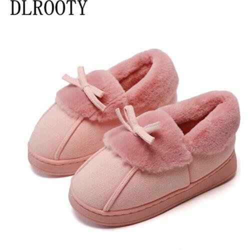 Slippers for Boy Girl bow-knot Cute Winter Warm Flat Shoes Children Non-slip Home Indoor Fashion Kids Slides Flip Flops Platform