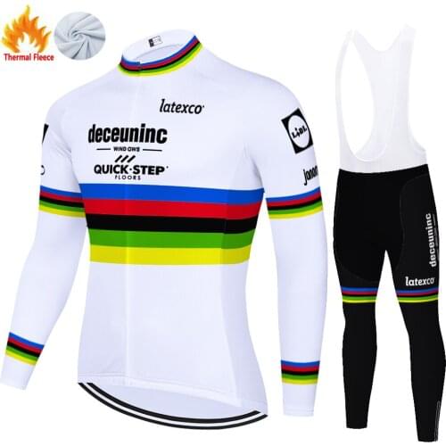 Thermal Fleece uniforme ciclismo hombre QUICK STEP long sleeve Cycling Jersey 9D pad Bike Bib pant Set roupa ciclismo masculino